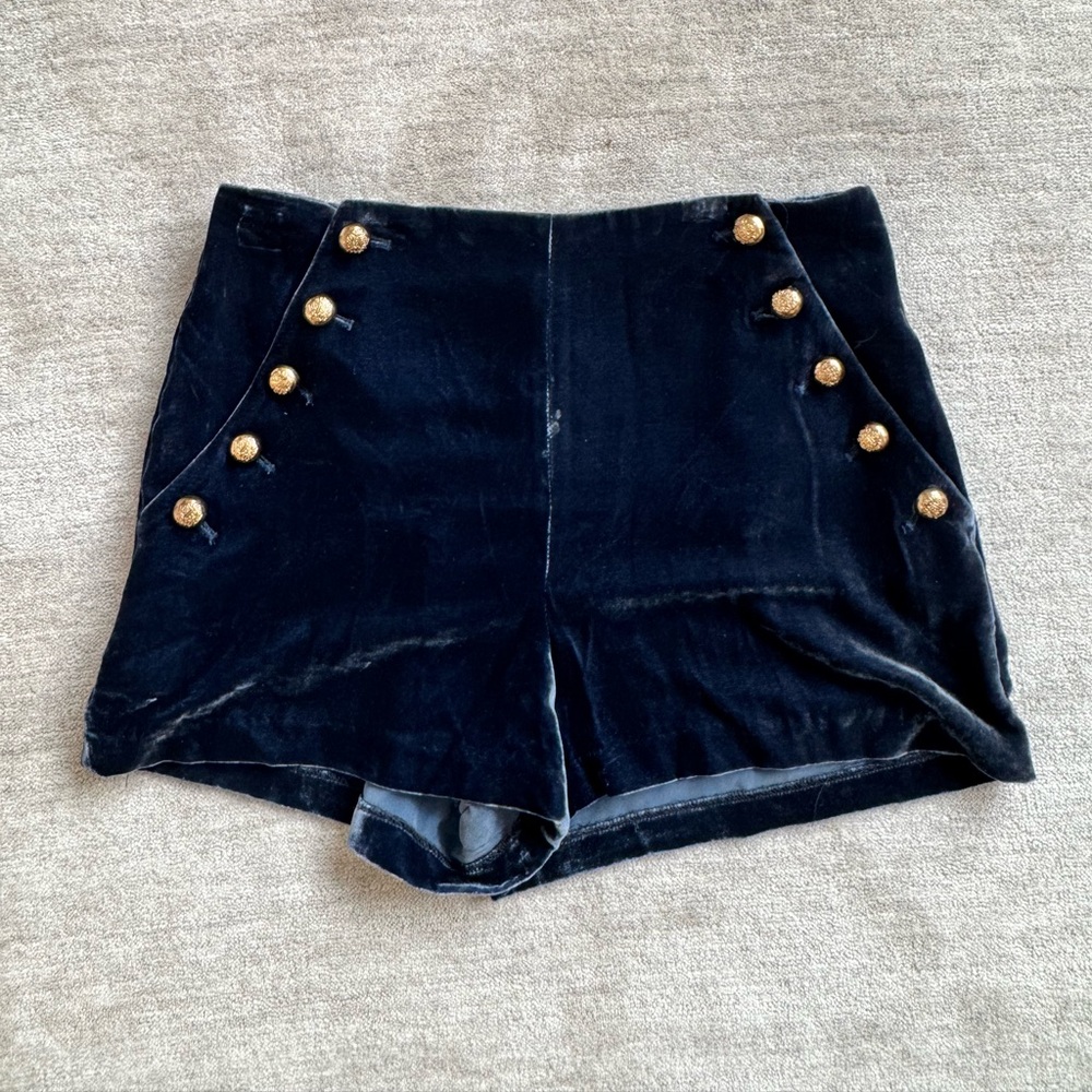 INTERMIX Navy Velvet Shorts